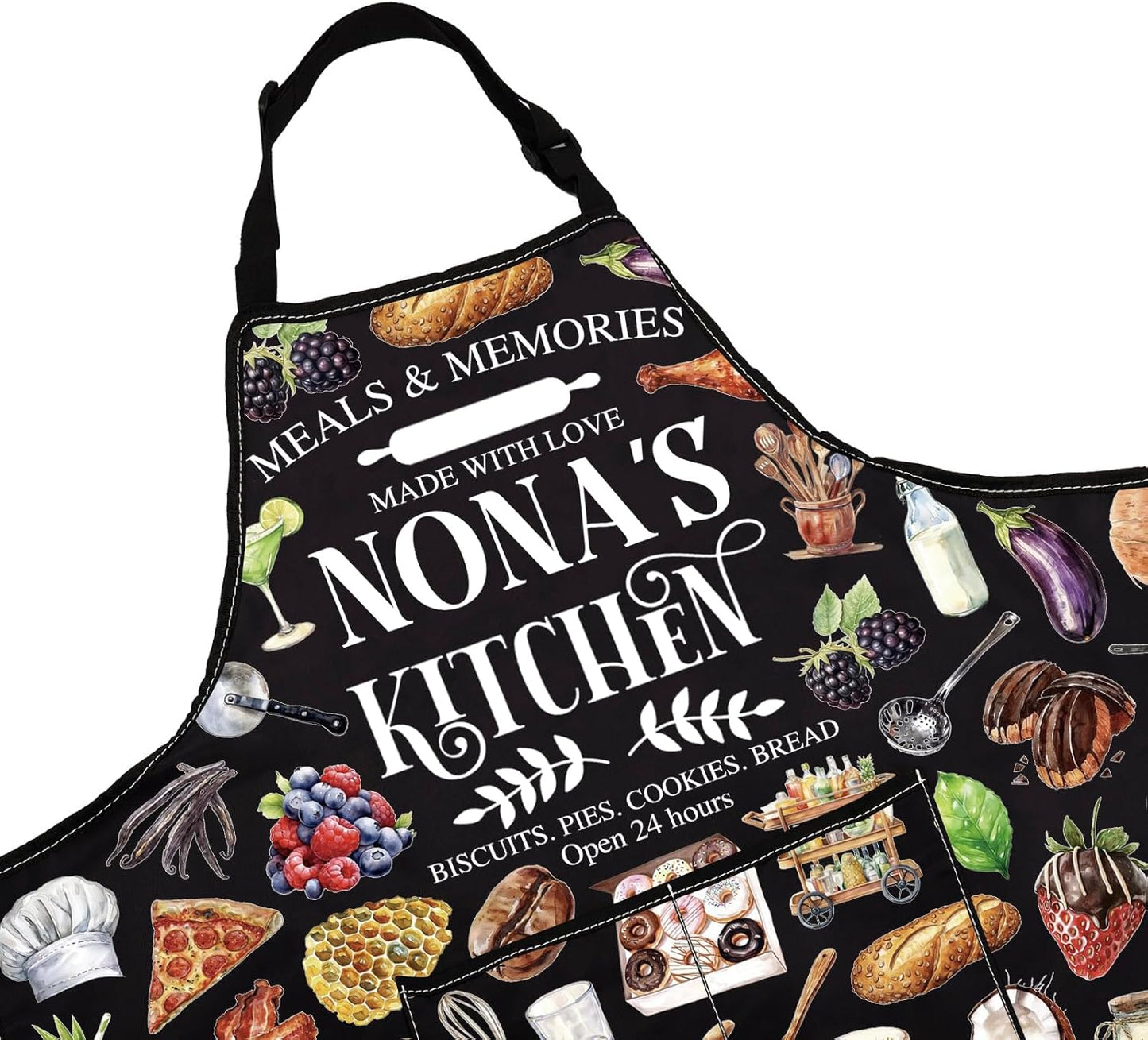 WCGXKO Nona’s Kitchen Apron Grandmother Birthday Gift Best Nona Ever Merch Mother’s Day Gift for Grandma