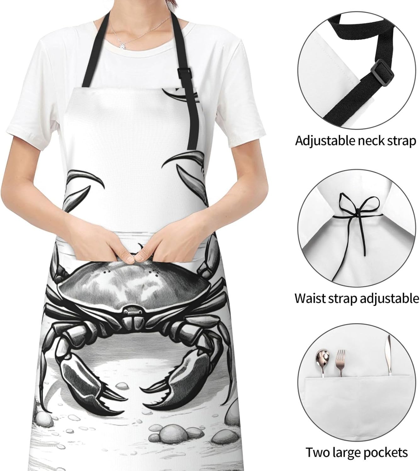 cartoon crab 1 print Waterproof chef's apron with pocket apron for kitchen cooking baking barbecue and gardening