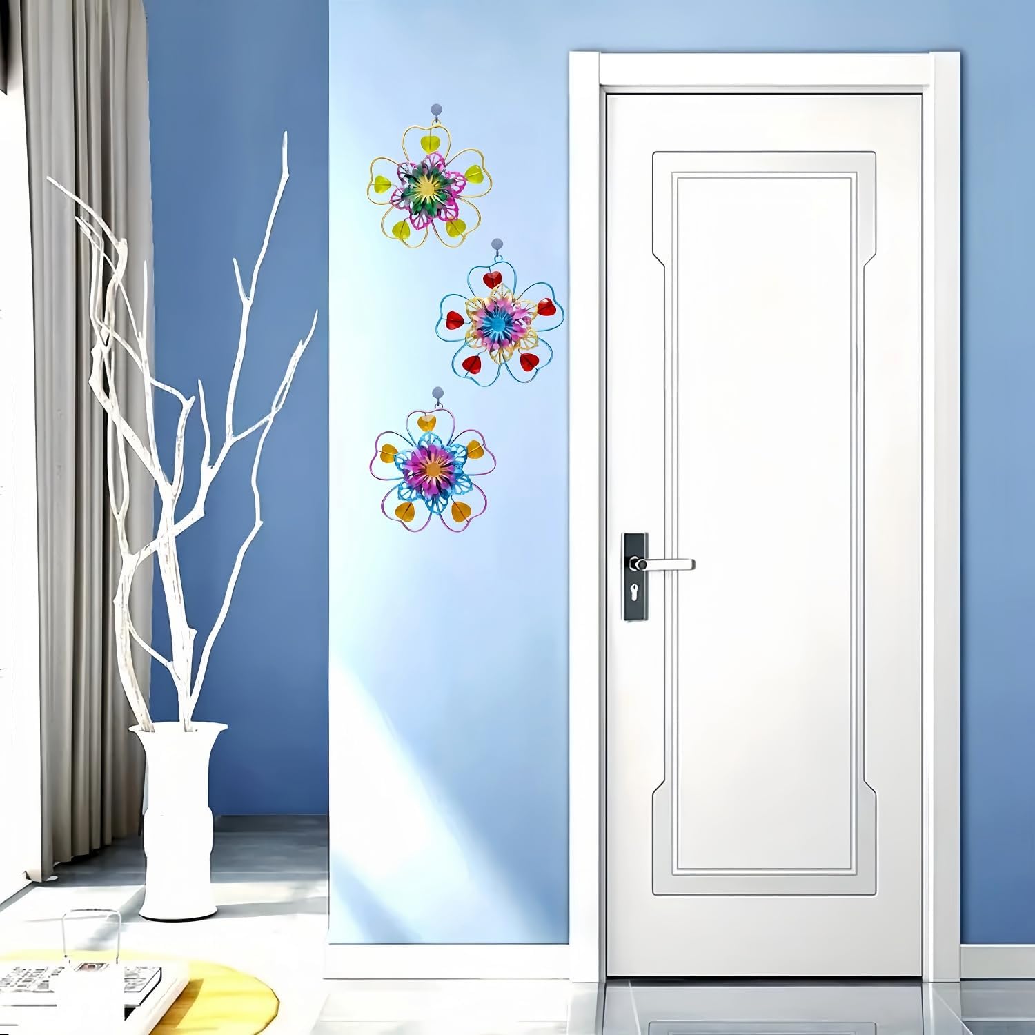 3PCS Metal Flower Wall Decor, 5.5" Colorful Metal Floral Wall Art Deco