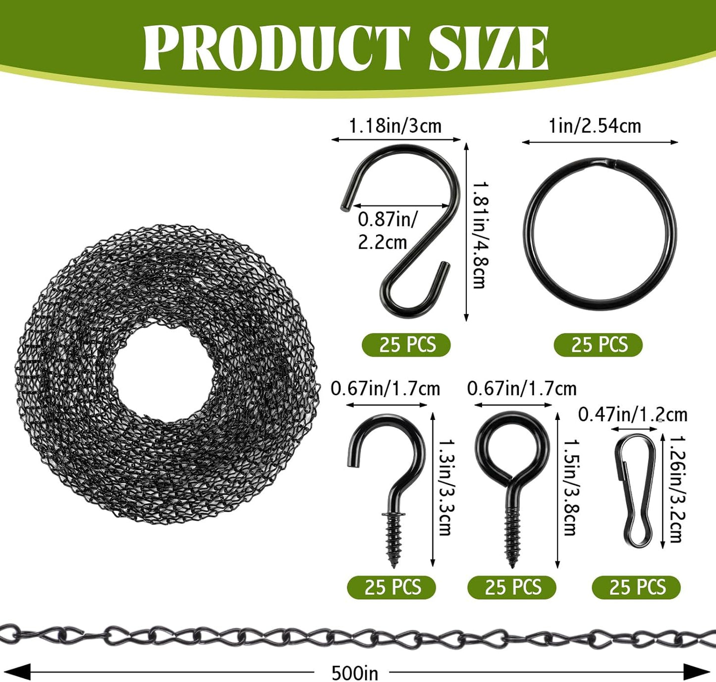 Frienda 500 Inch Metal Hanging Chains and Hanging Basket Hooks Set Small Chain with S Hooks DIY Plant Chain for Bird Feeder Birdbath Planters Grow Lights Lanterns Wind Chime and Ornaments