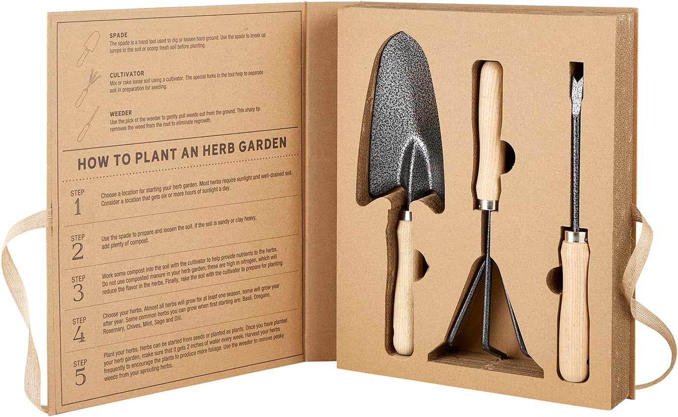 Santa Barbara Design Studio Garden Tool Set - Gift Boxed Steel Spade Cultivator & Weeder Gardening Essentials, 3-Pieces, You Grow Girl