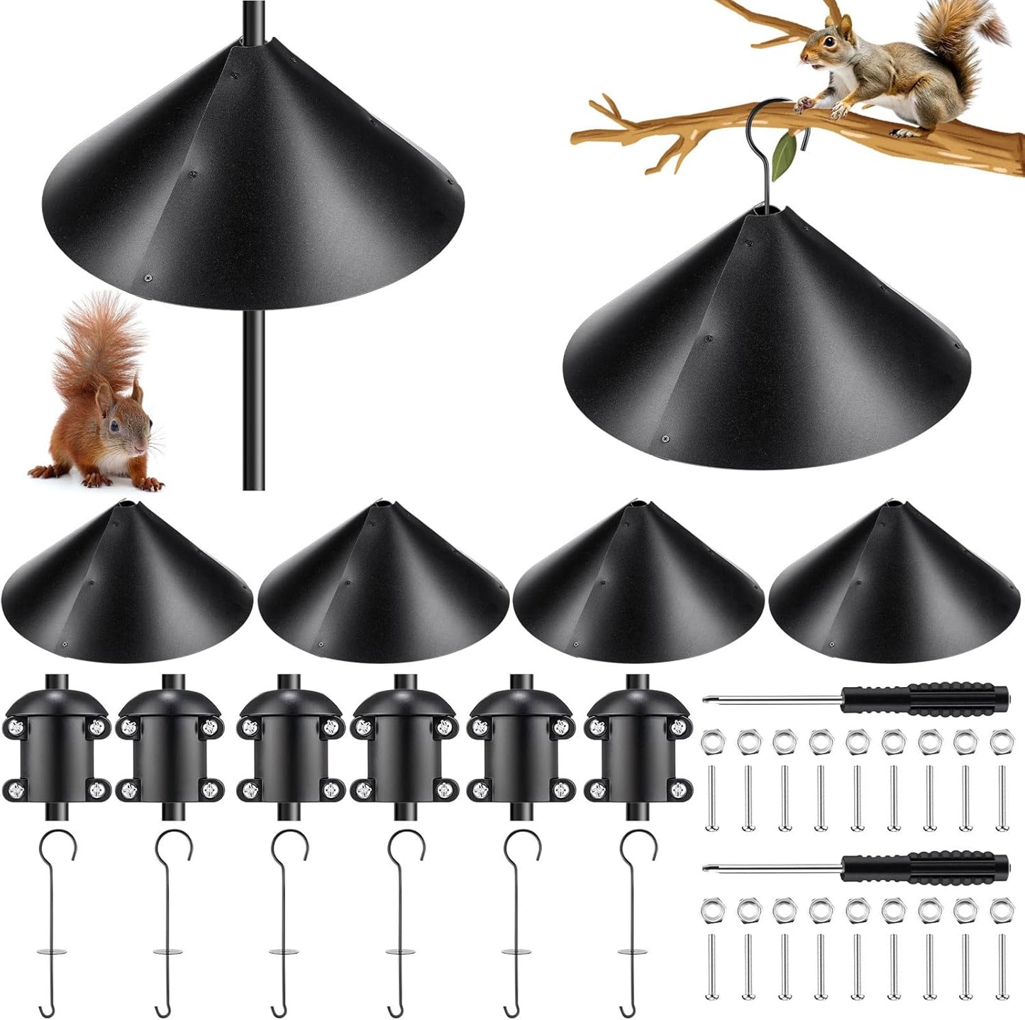 6 Sets 16 Inch Wide Squirrel Baffle for Bird Feeder Pole, Outside Pole Mount Stopper & Bird House Guard for Outdoor Shepherd's Hook Birds Feeder Squirrel Proof for Garden or Park