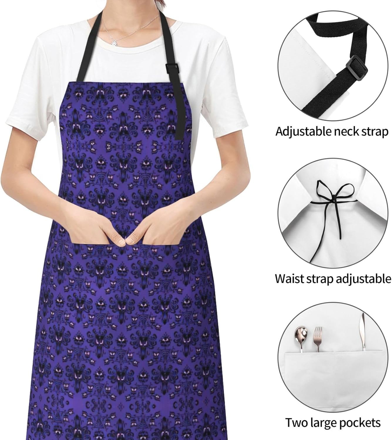 Haunted Mansion Print 28x33 In Adult Kitchen Apron with Pockets Versatile Chef Smock for Cooking Baking