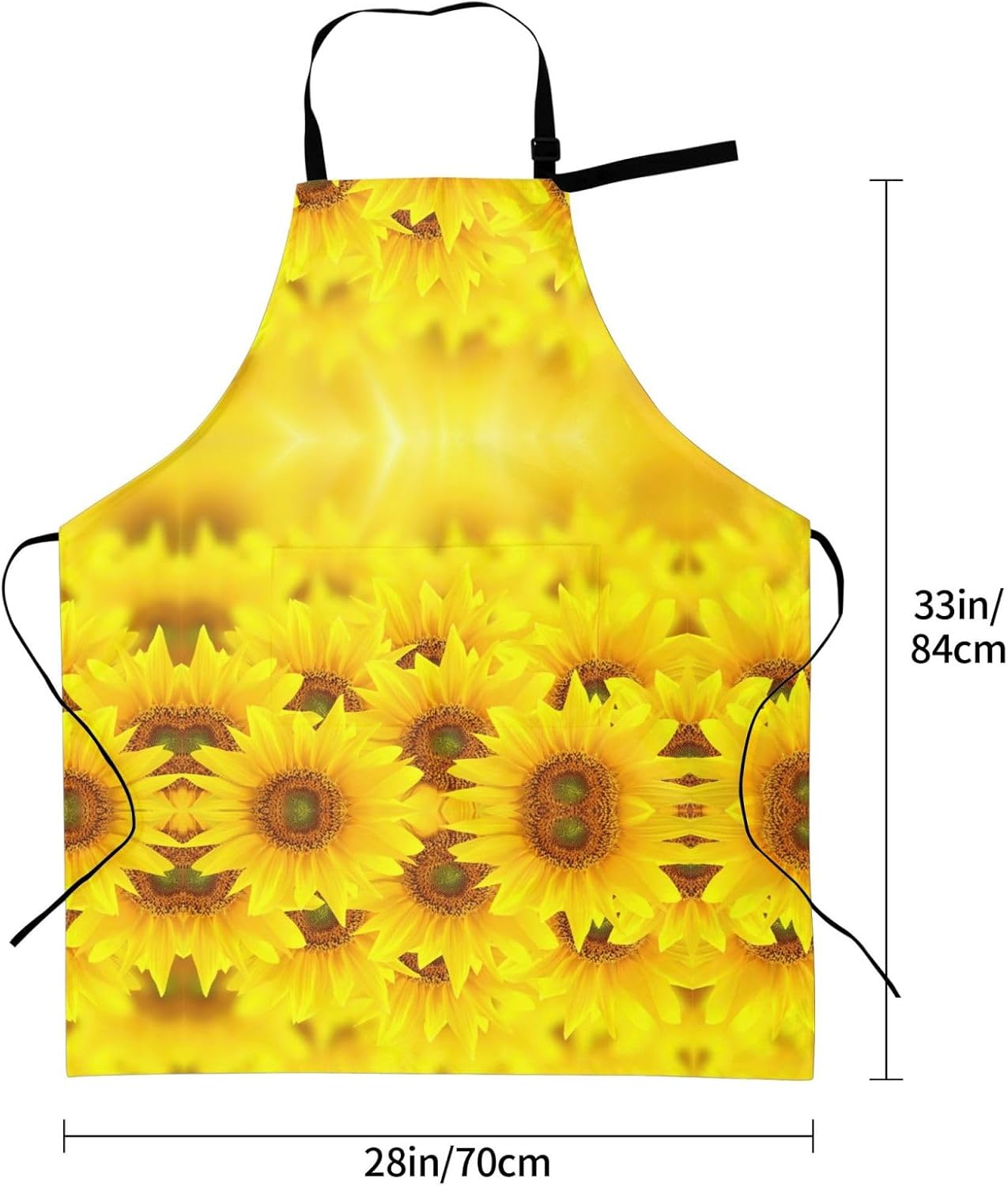 Yellow Sunflower print Waterproof apron with pocket adjustable cooking