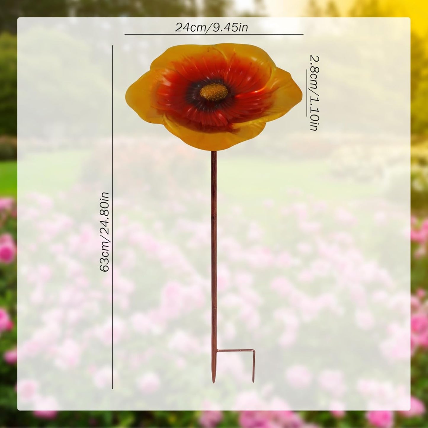 Bird Feeder with Stake Flower Shape Bird Bath 9.5x25in Ground Avian Feeding Station Exquisite Decorative Bath for Outside Yard Garden, Gold Brown