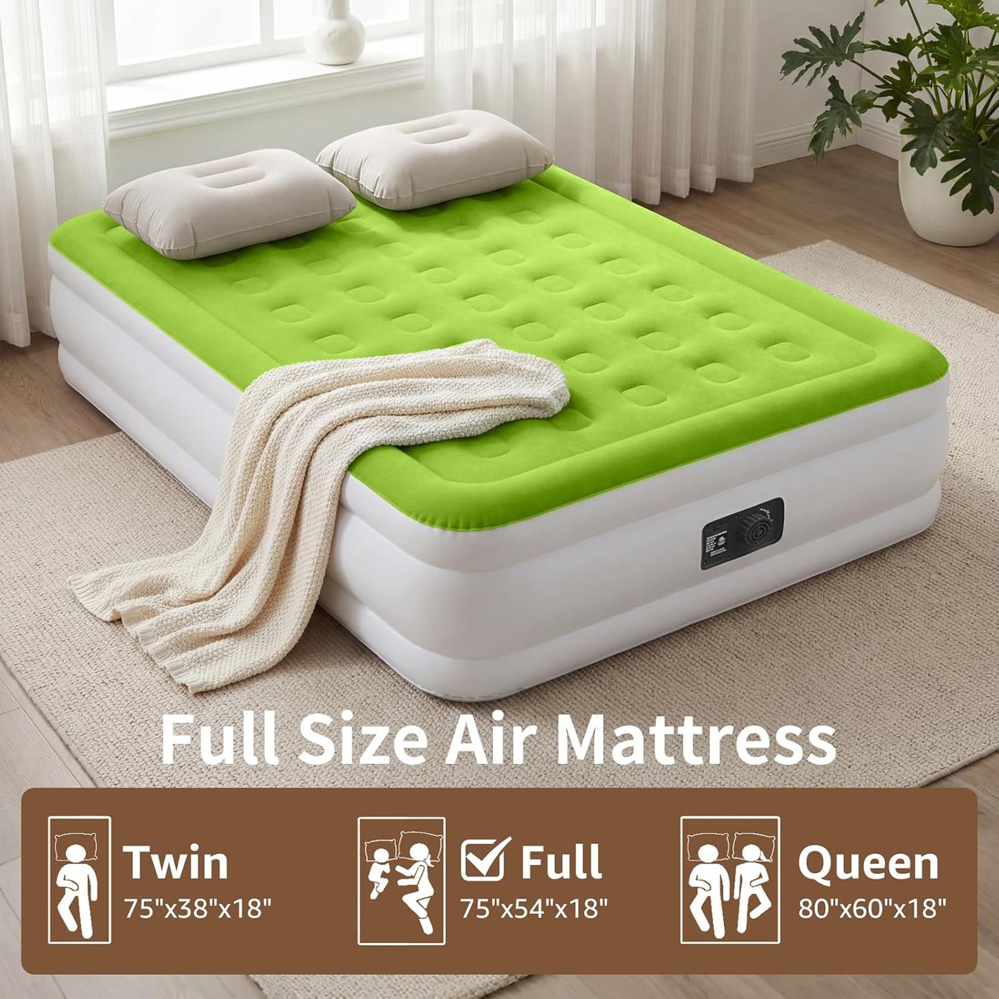 YENING Full Size Air Mattress with Built in Pump Raised Double Blow up Bed Inflatable Camping Airbed Electric 18 Inch Tall