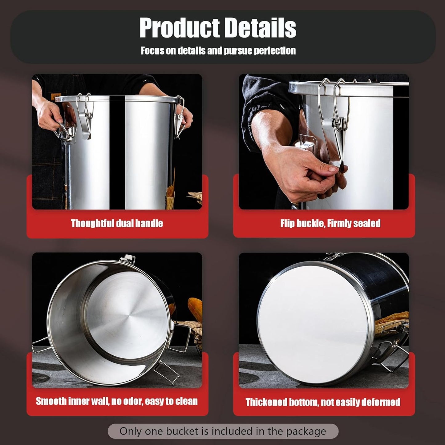 5.5Gal 304 Stainless Steel Airtight Canister,Metal Bucket Large Stainless Steel Canisters - Locking Clamp & Airtight Lids - Dog Food/Bird Seed/Coffee Storage Container