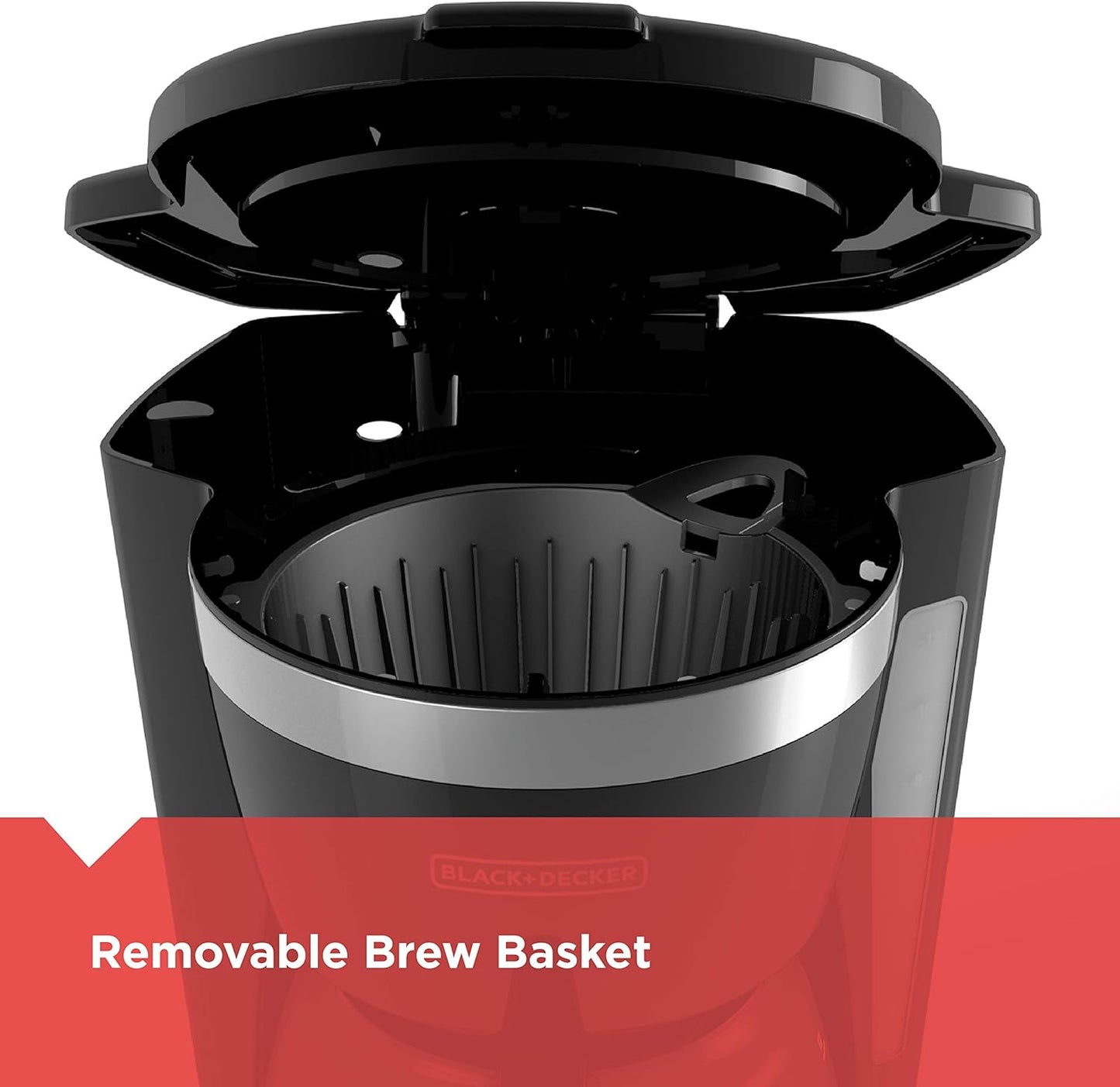 BLACK+DECKER 12-Cup Digital Coffee Maker, Programmable, Washable Basket Filter, Sneak-A-Cup, Auto Brew, Water Window, Keep Hot Plate, Black