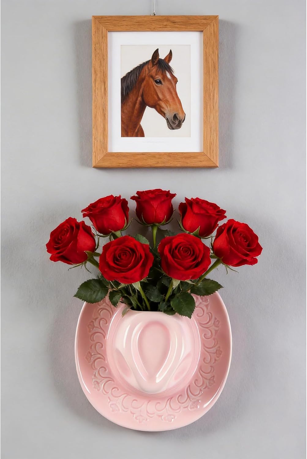 Ceramic Cowboy Hat Vase - 8.2" Pink Handmade Hanging Flower Planter, Western Boho Room Decor & Coastal Cowgirl Aesthetic Wall Art for Home Decor