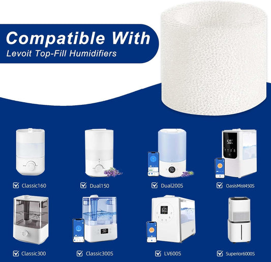 Top-Fill Humidifier Replacement Filter Compatible with Levoit Dual150 Dual200S Classic160 Classic300(S) LV600S LV600HH OasisMist450S OasisMist600S Superior 6000S - 10 Filters and 2 Clean Fish