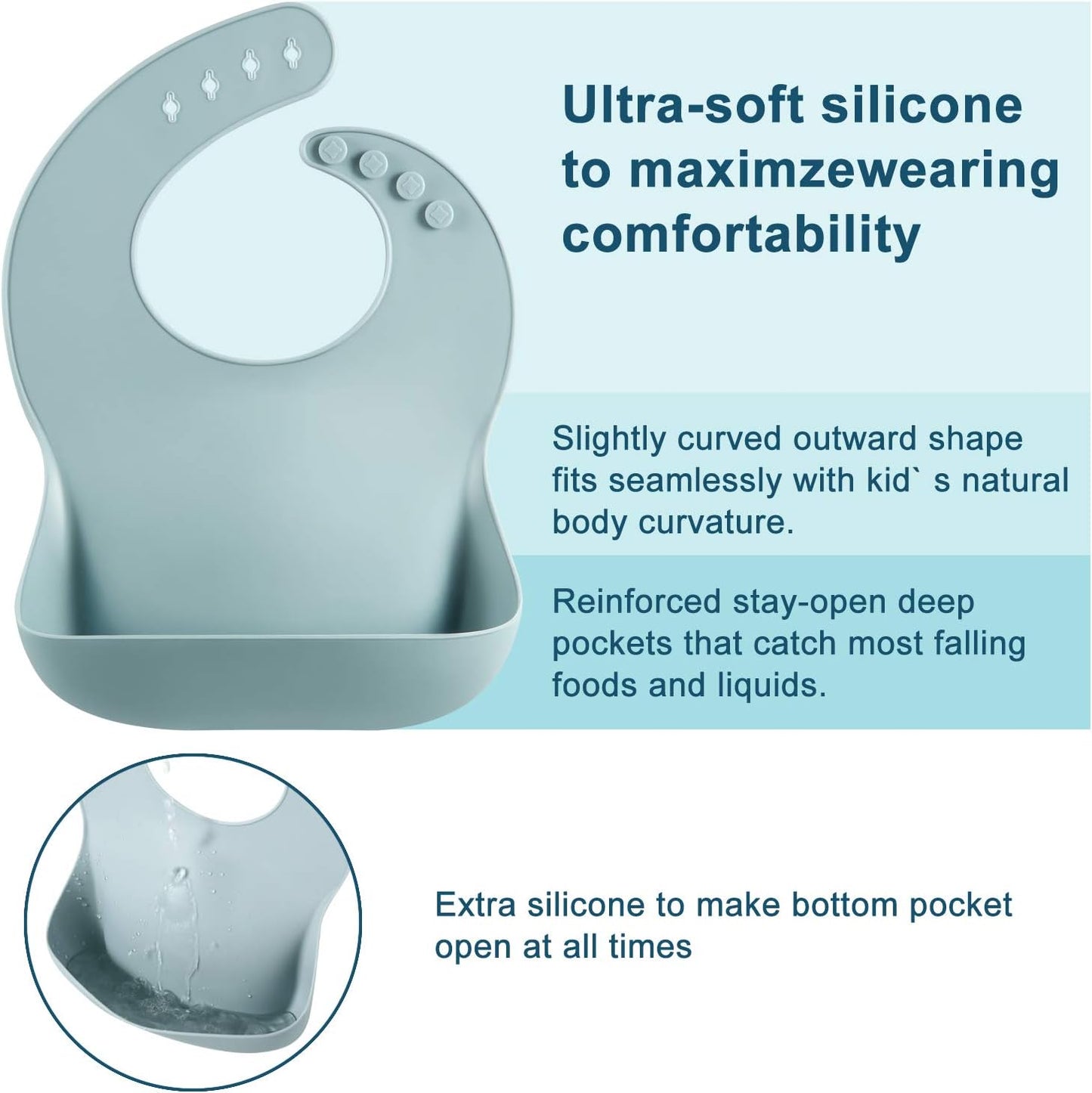 PandaEar Set of 3 Silicone Baby Bibs Waterproof, Soft, Unisex, 10-72 M
