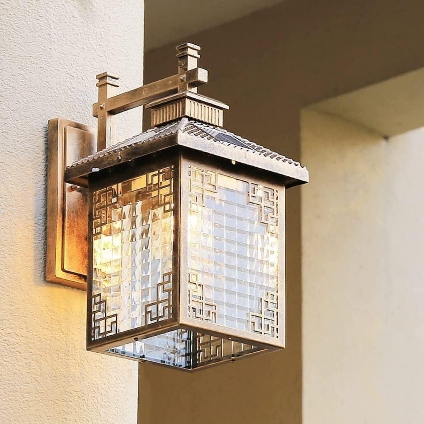 Waterproof Solar Wall Mount Lighting Aluminum Outdoor Sconce Sun Powered Lamp Fixtures for Garden Villa Garage Decor, Dark(Gold)