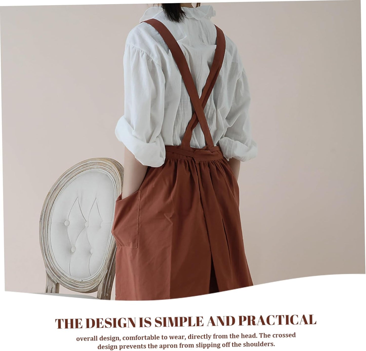 Aprons, Gardening Apron for Women Cross Back Aprons for Women Pinafore Apron Women Cotton Linen Cross Back Apron with Pockets for Gardening Works Pinafore Dress