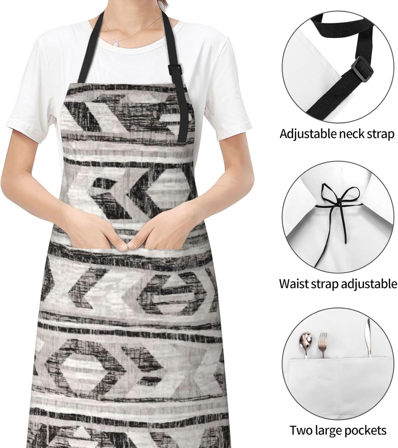 Grey Tribal Print Laundry apron 28x33 In Waterproof Kitchen Apron with Pockets for Cooking Baking