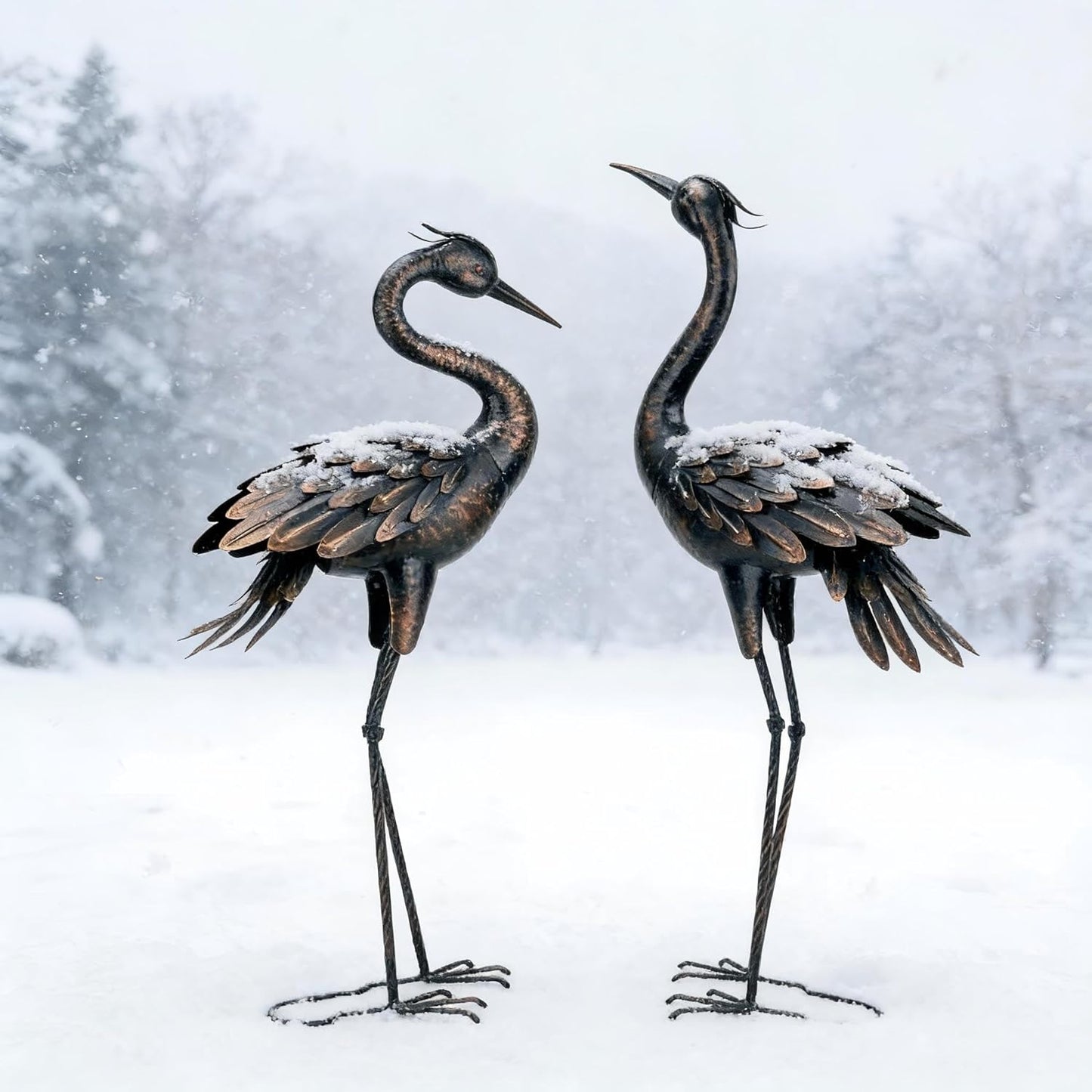 Shorayn Metal Crane Garden Statue, Garden Sculptures & Statues, Bronze Crane Ornaments Yard Art for Backyard Patio Lawn Decorations