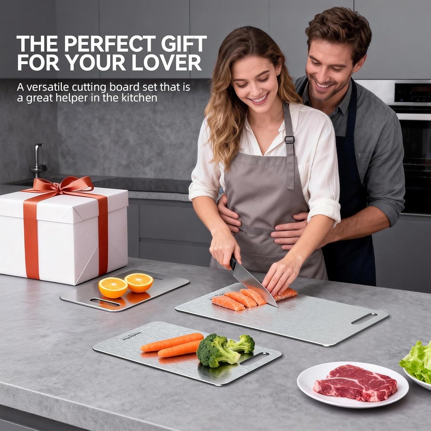Titanium Cutting Boards Set of 3, 100% Pure Titanium Kitchen Cutting B