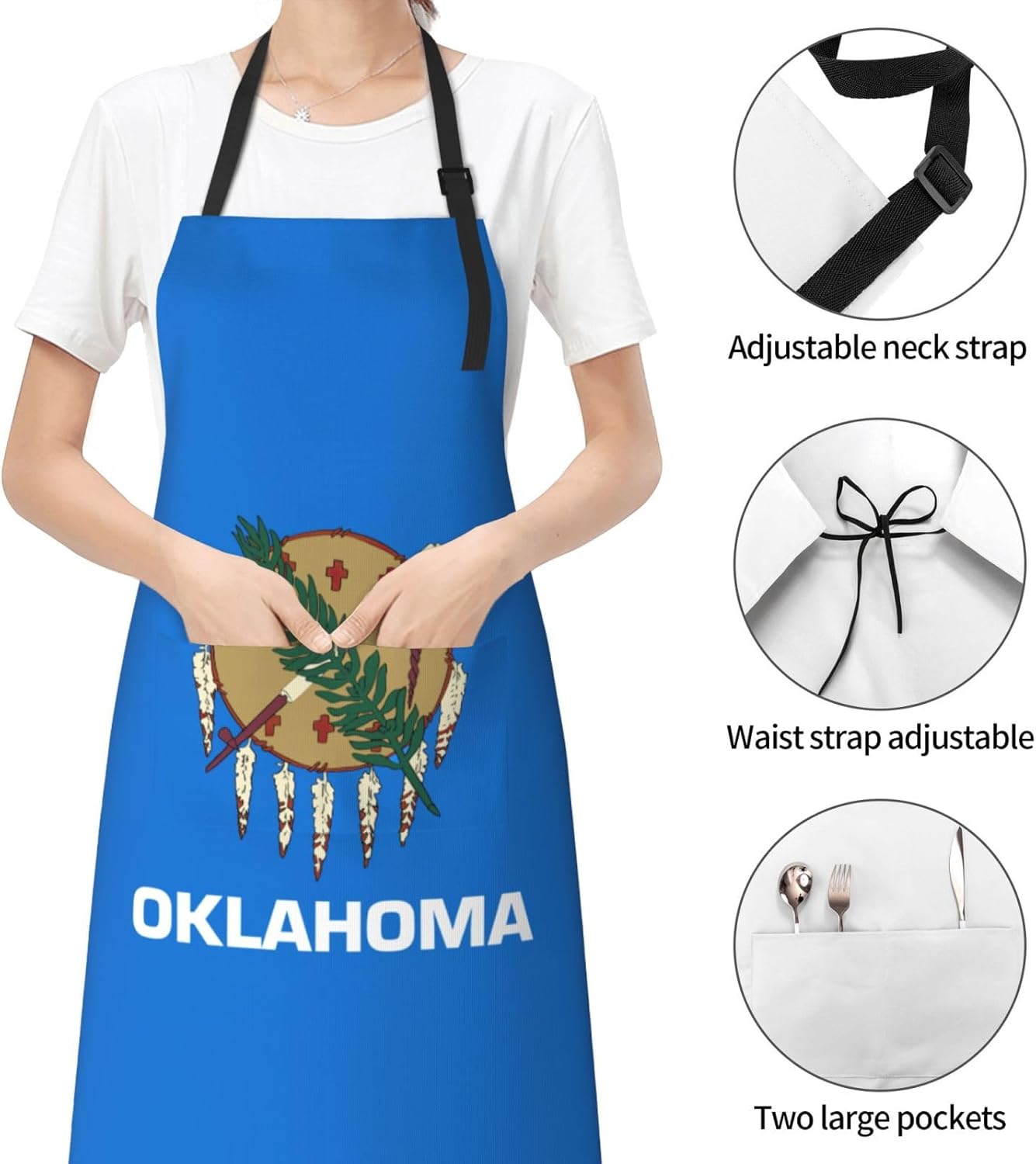 Oklahoma State Flag print Waterproof chef's apron with pocket apron for kitchen cooking baking barbecue and gardening