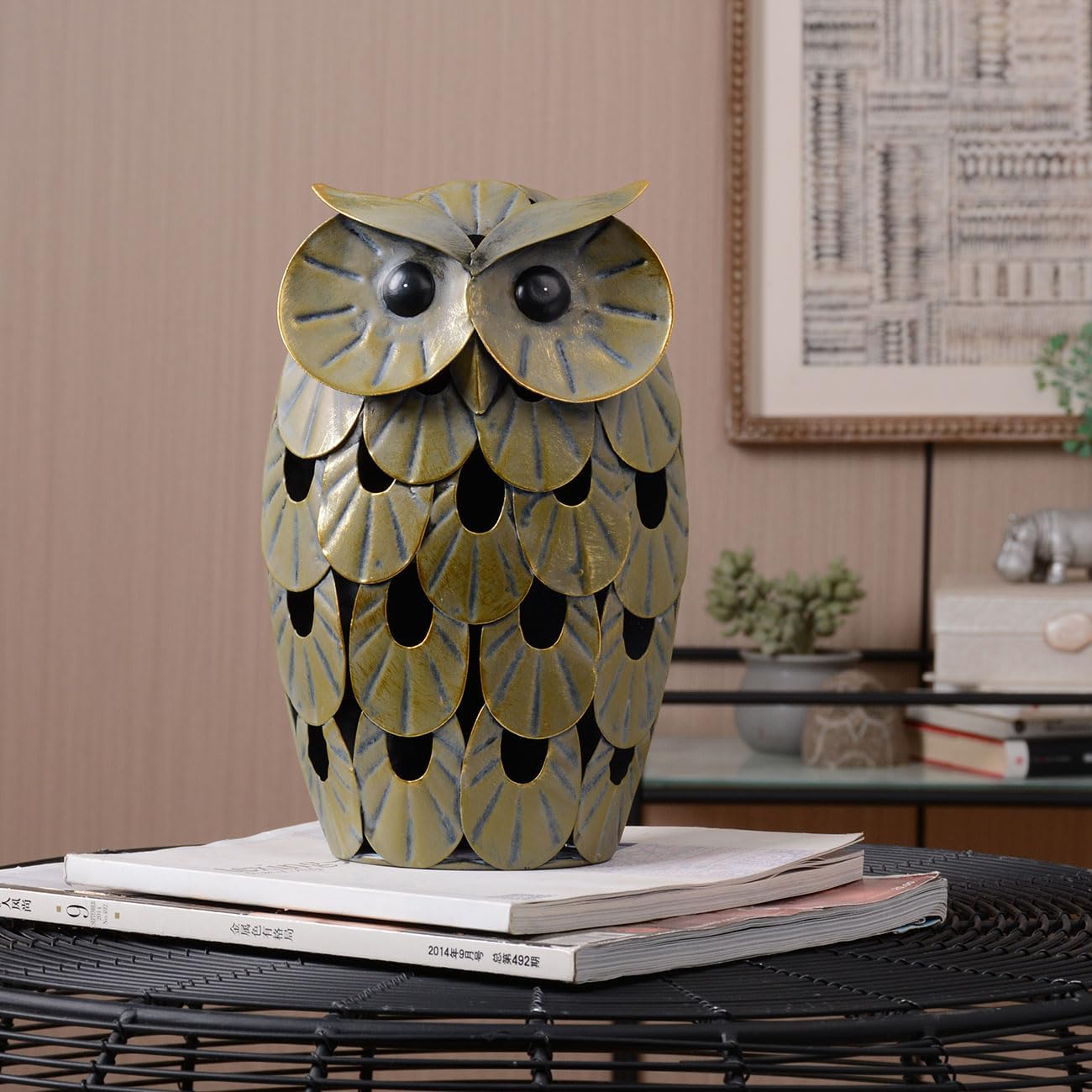 Owl Statue Figurine Animal Gifts Modern Sculpture Decor Metal Arts 9.4inch