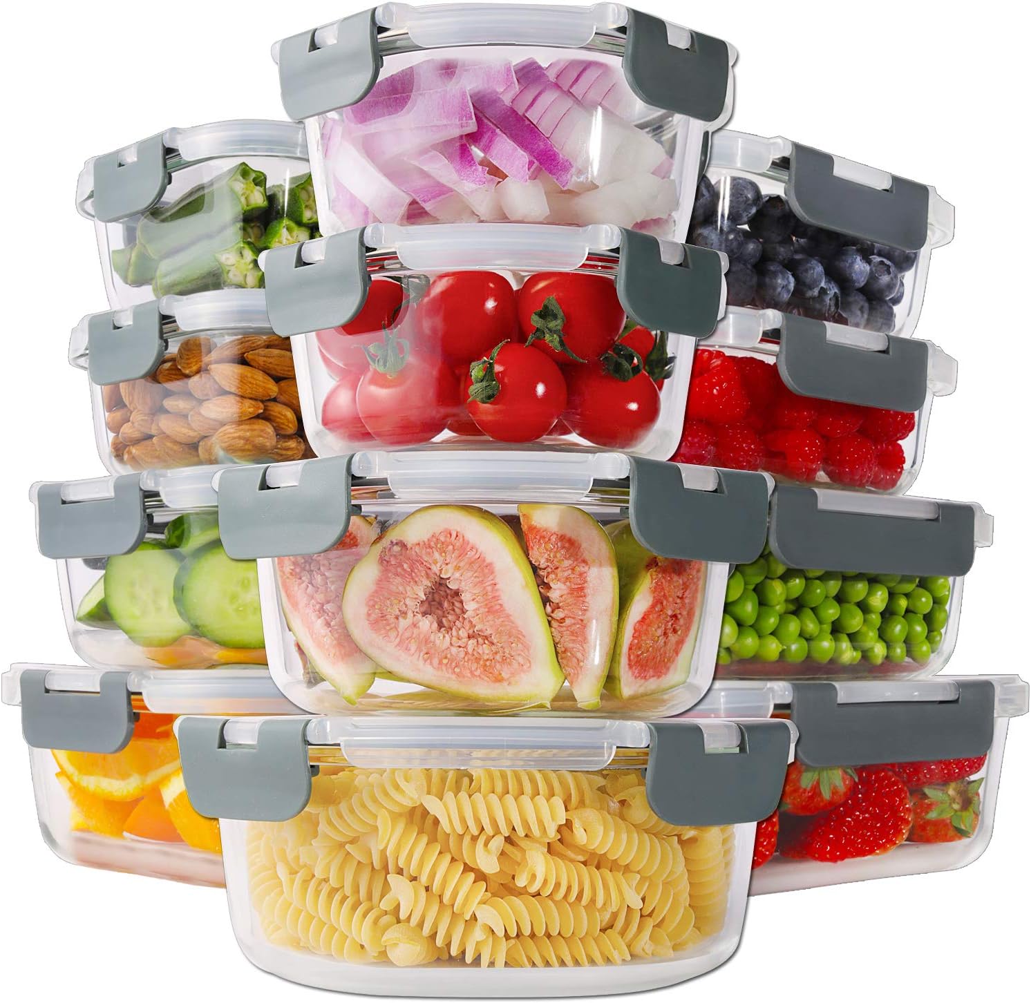 HOMBERKING 24pc Borosilicate Glass Food Storage Containers with Snap L