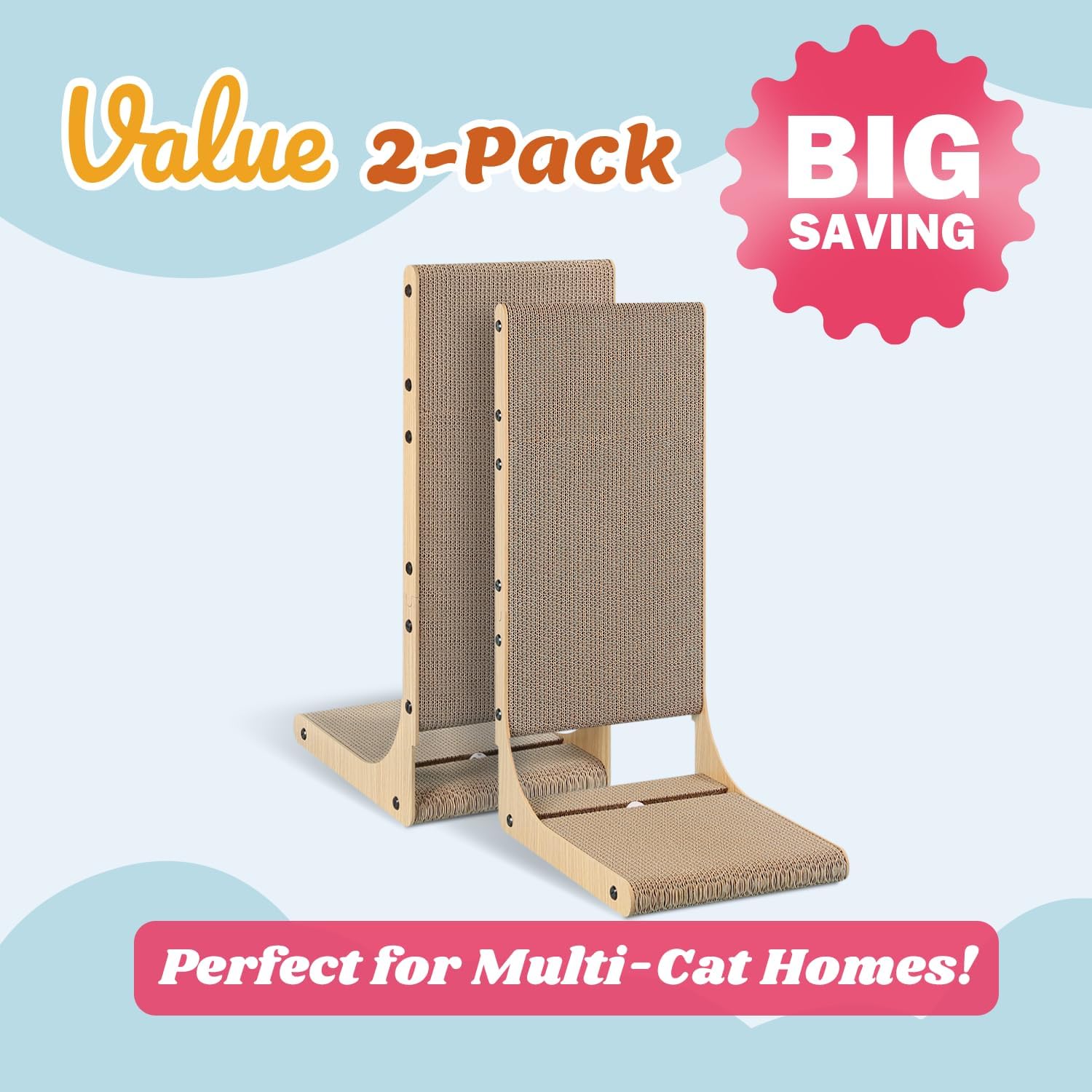 Zakkart 2-Pack Cat Scratching Board, 25.6'' Tall Cardboard L Shape Ver