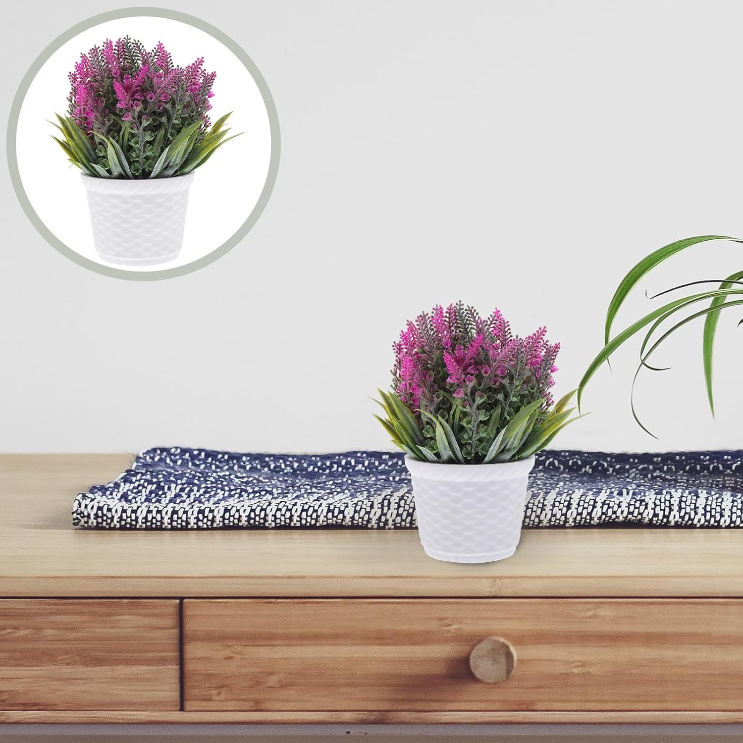 Artificial Lavender Ball Plant in Pot, Faux Potted Flowers Decoration 