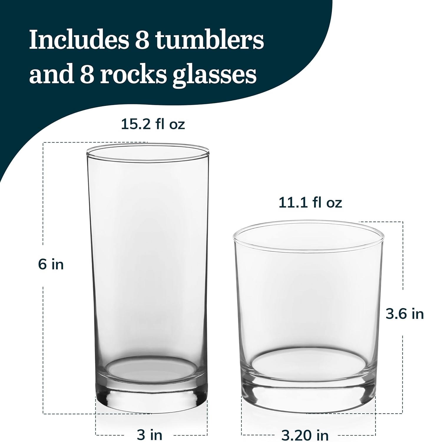 Libbey Province Tumbler and Rocks Glass Set, Elegant Drinkware Glasses
