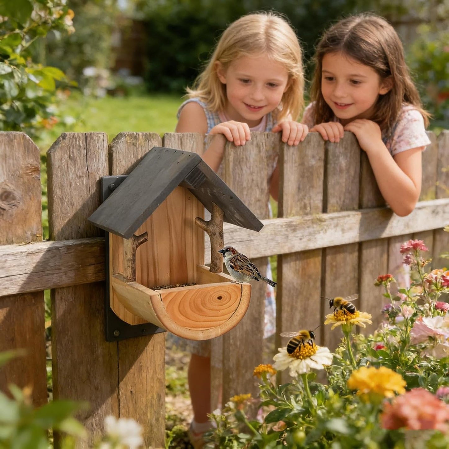Bird Feeders for Outdoors Wooden Wall Mount - Weatherproof Feeding Tool | 7 Inch Balcony Bird Feeder for Watching Viewing Feeding Food Pet Aviary Finch Home Garden Outdoor Decorative Feeder Station