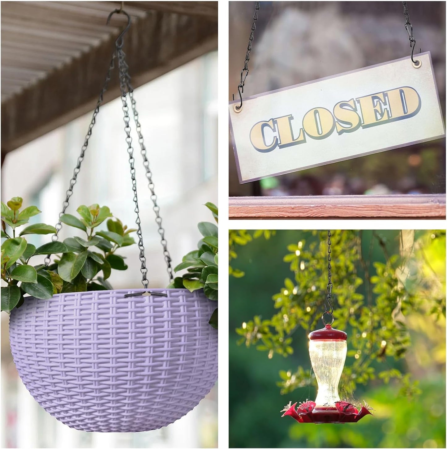 Black Chain for Hanging Plants, 6 PCS Small Chain for Hanging Basket, 24.5IN Hanging Chains with Hooks, Adjustable Plant Chain, Decorative Metal Hanging Basket Chain for Planter, Bird Feeder, Sign