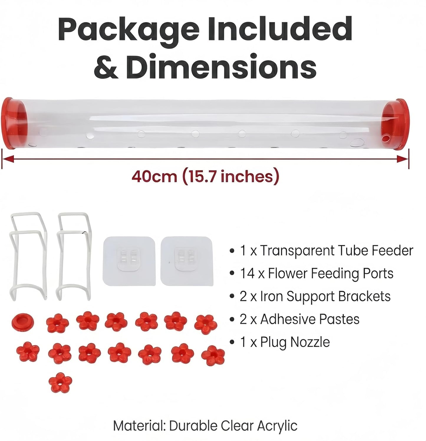 Window Hummingbird Feeder Clear Acrylic Tube with Flower Feeding Ports Multiple Hole Removable Suction Cup Mount for Wild Bird