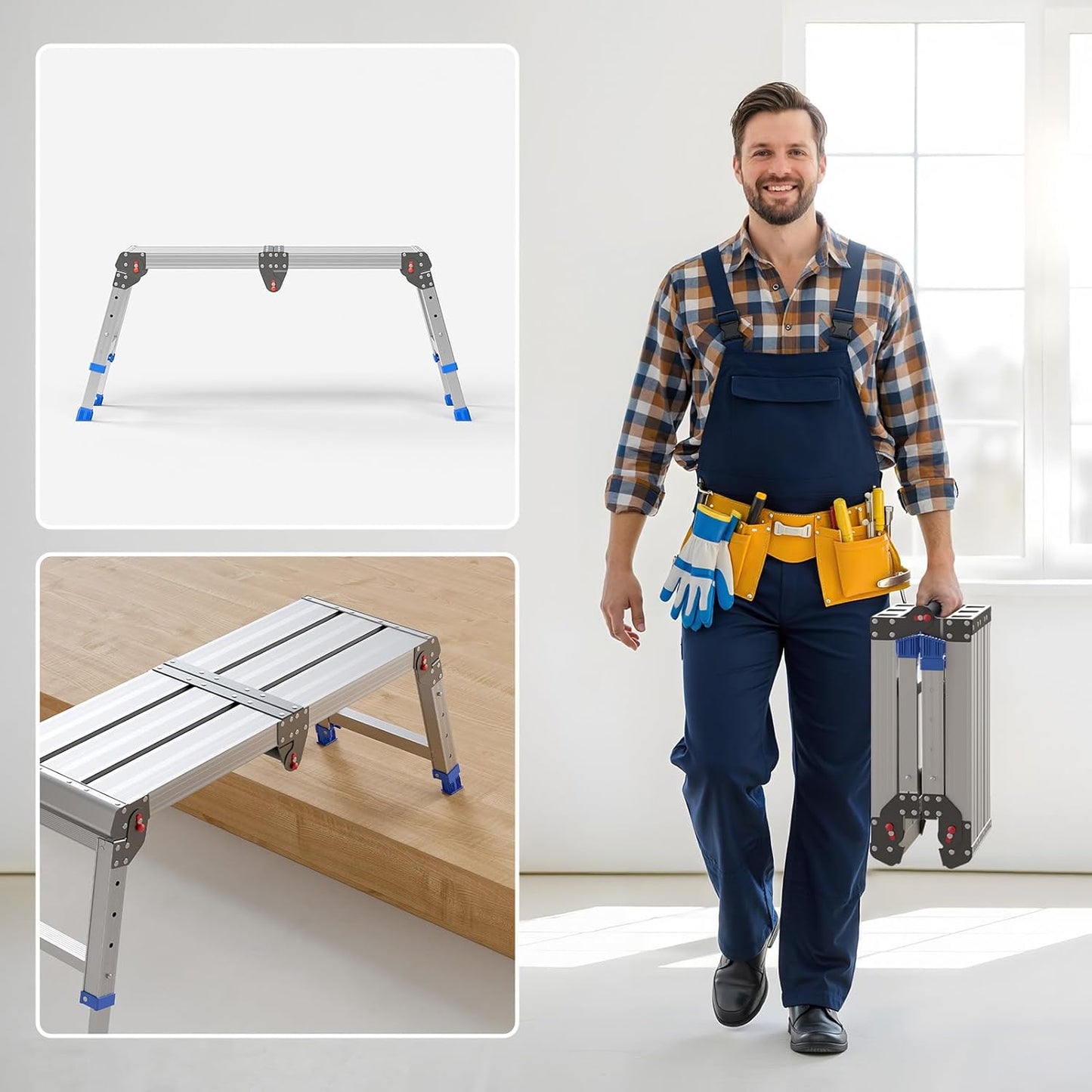 Folding Work Platform for Adults, Aluminum Foldable Step Stool Adjusta