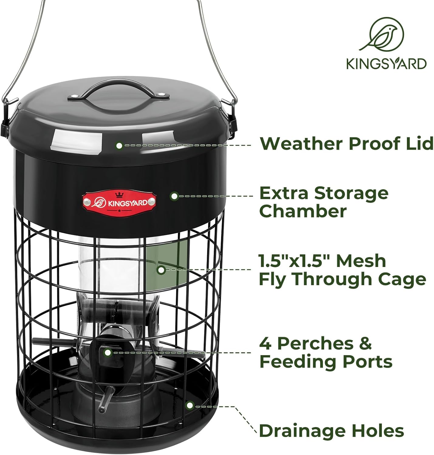 Kingsyard Upgraded Squirrel Proof Caged Bird Feeder for Outdoor Hangin