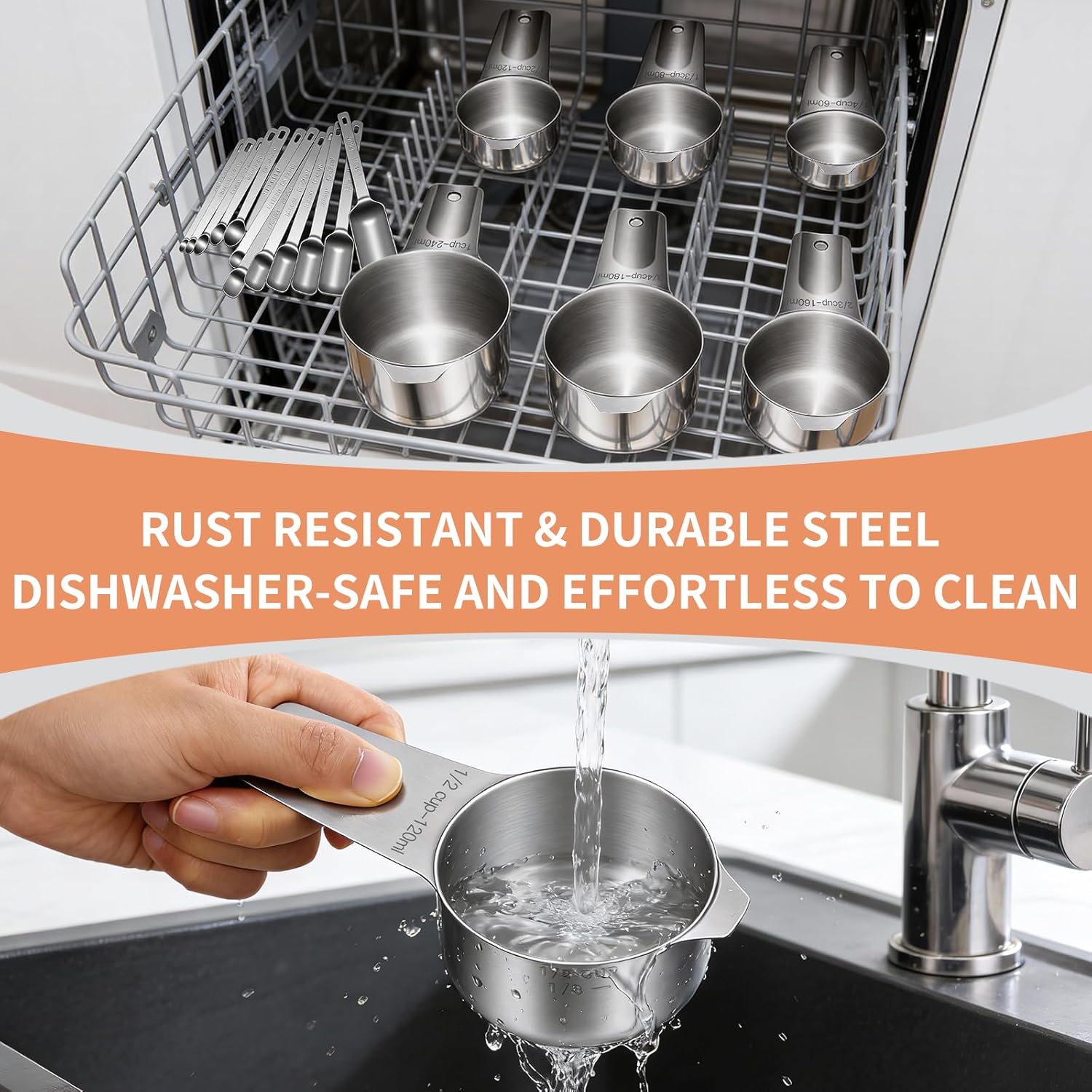 EWFEN Measuring Cups and Spoons Set, 7 Stainless Steel Nesting Measuri