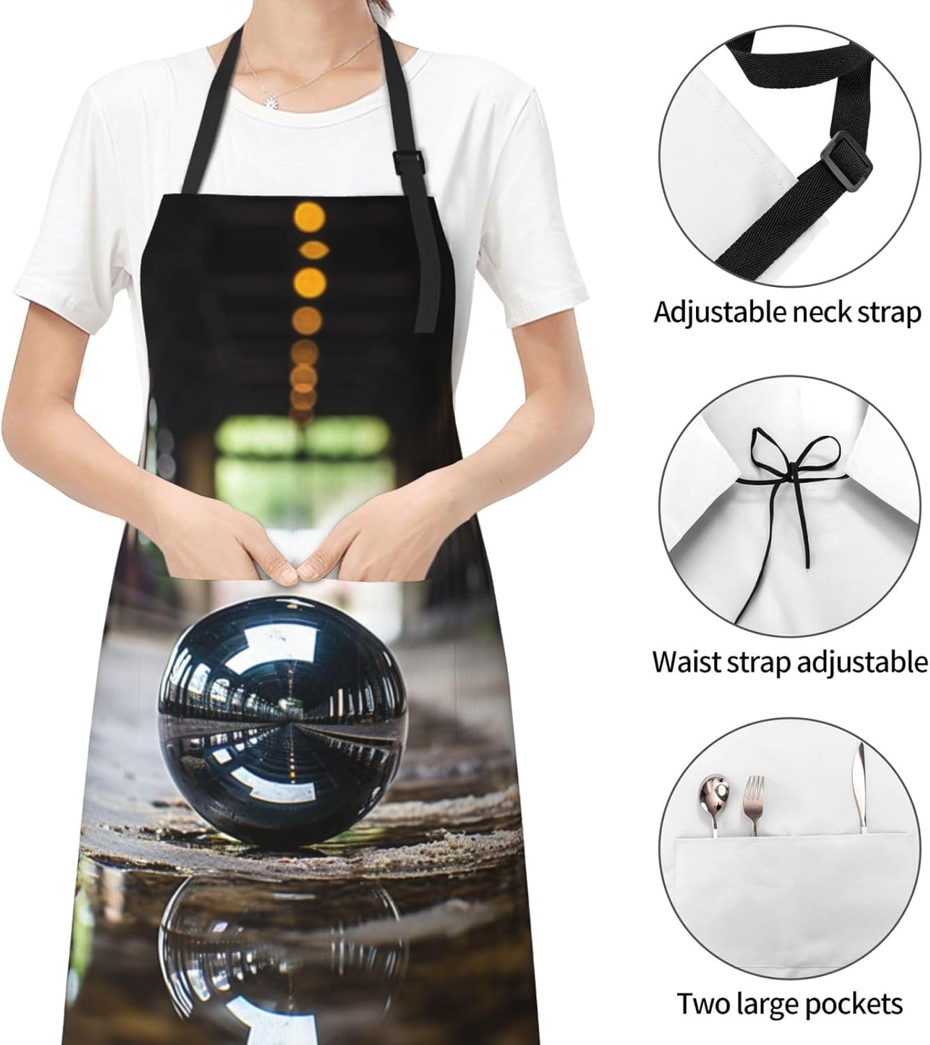 Black Marble print Waterproof apron with pocket adjustable cooking apr