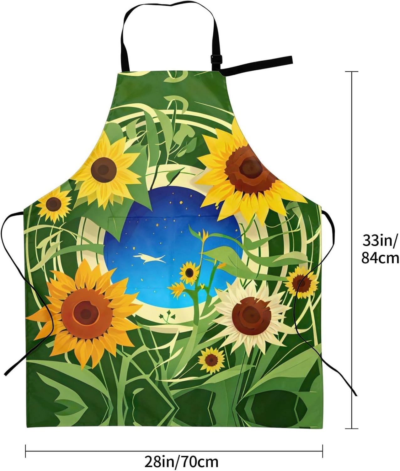 Sunflower Pattern print Waterproof chef's apron with pocket apron for kitchen cooking baking barbecue and gardening