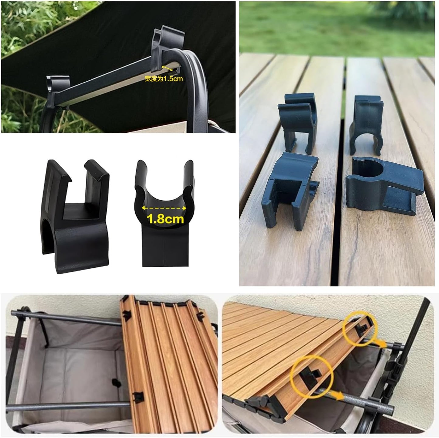8 Pack Camping Wagon Table Top Attachment Buckle Snap-on Mount Pole Cl