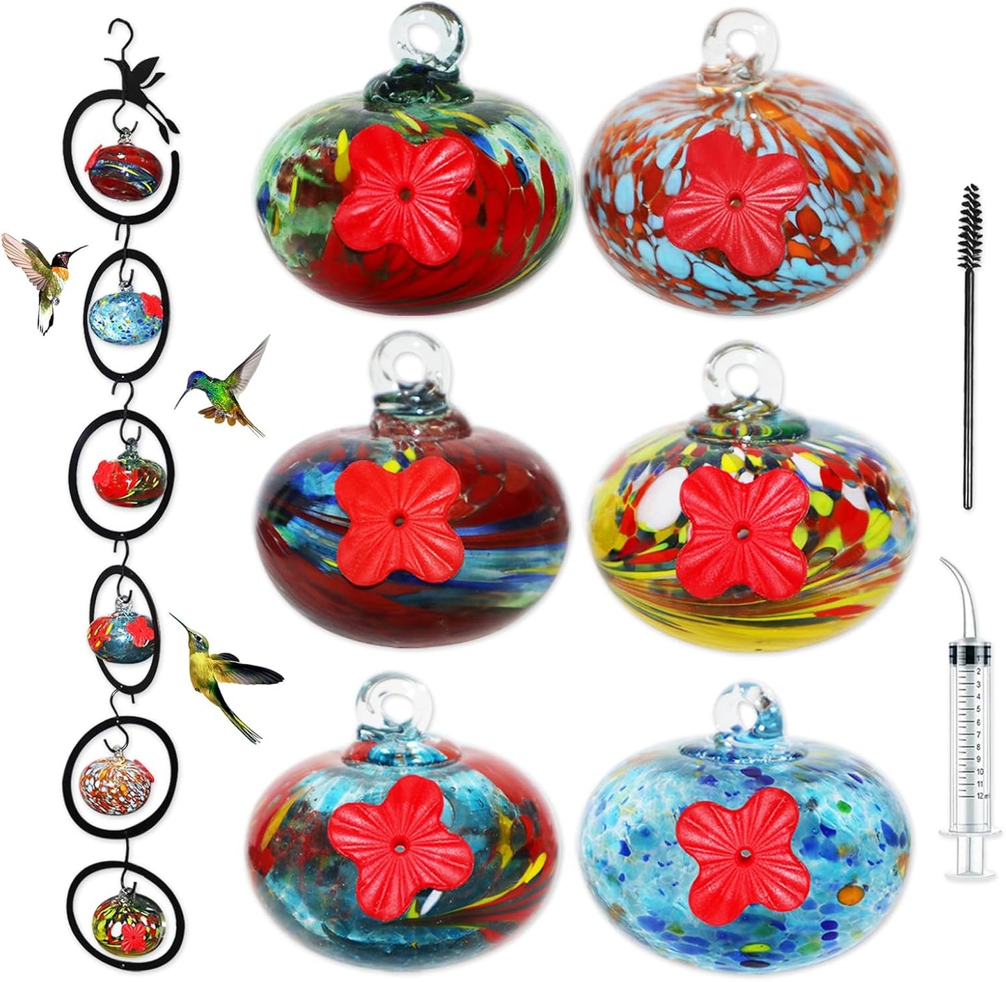 Glass Hummingbird Feeder for Outdoors 6 PCS Small Hand Blown Glass Bir