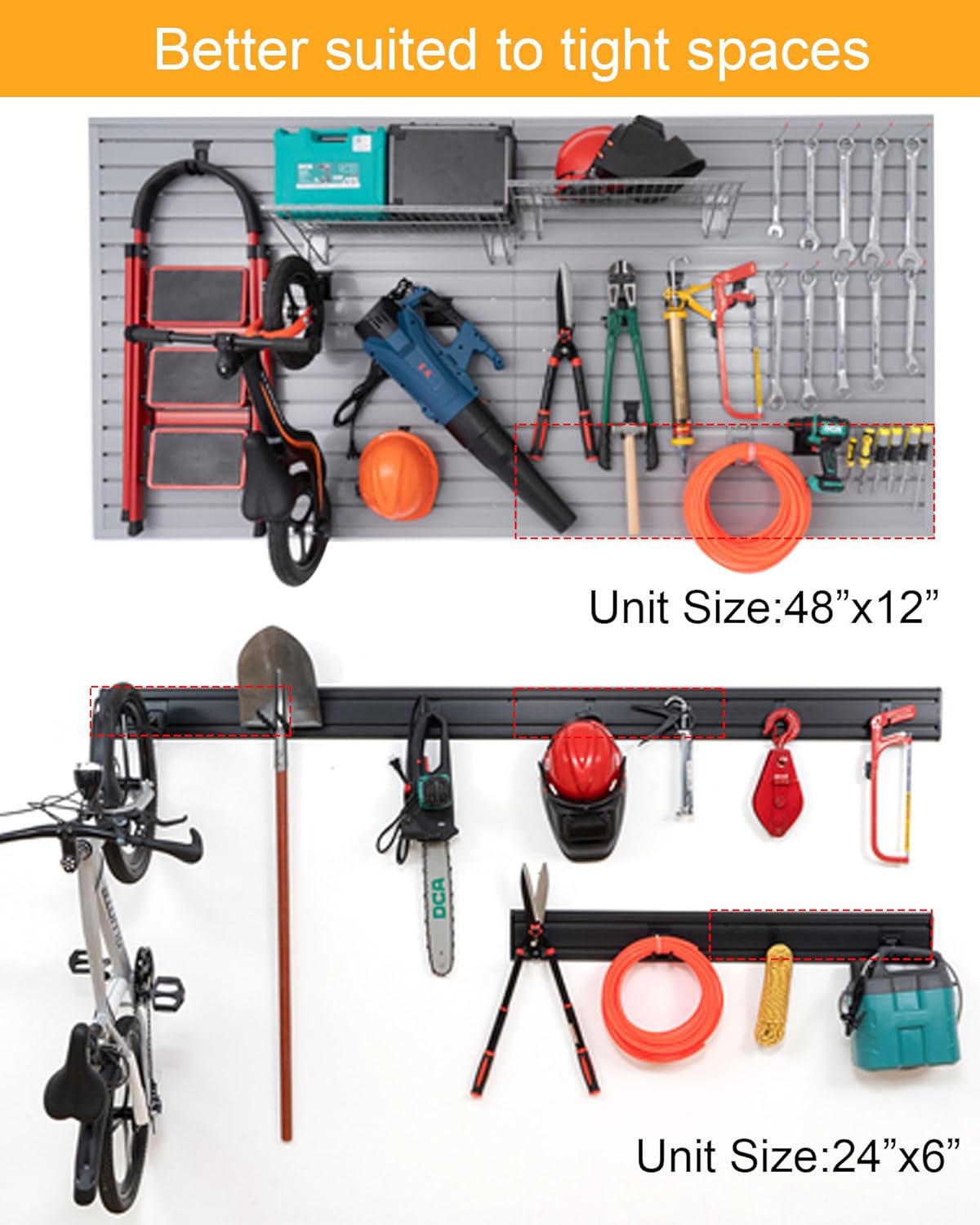 Slat Wall Paneling Garage Tool Organizer Wall Mount Yard Tool Organizer for Garage, Bike Storage Rack Garage Organizers and Storage