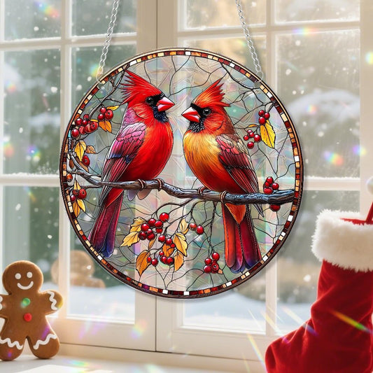 Xmas Suncatcher Bird Window Hanging - Christmas Snowman Suncatcher for Door Terrace Garden Home Decor， Winter Rainbow Maker Birthday Gifts for Lovers Women Men Dad Mom