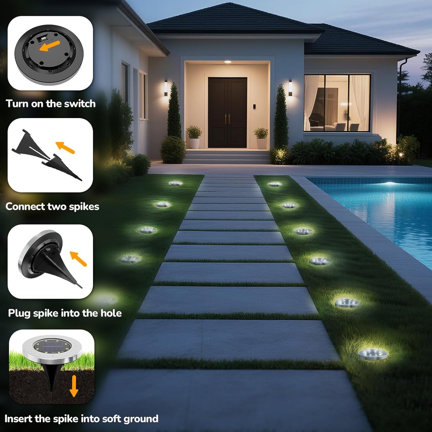 INCX 4.6 inch Solar Lights Outdoor Waterproof,12 Pack Solar Lights for