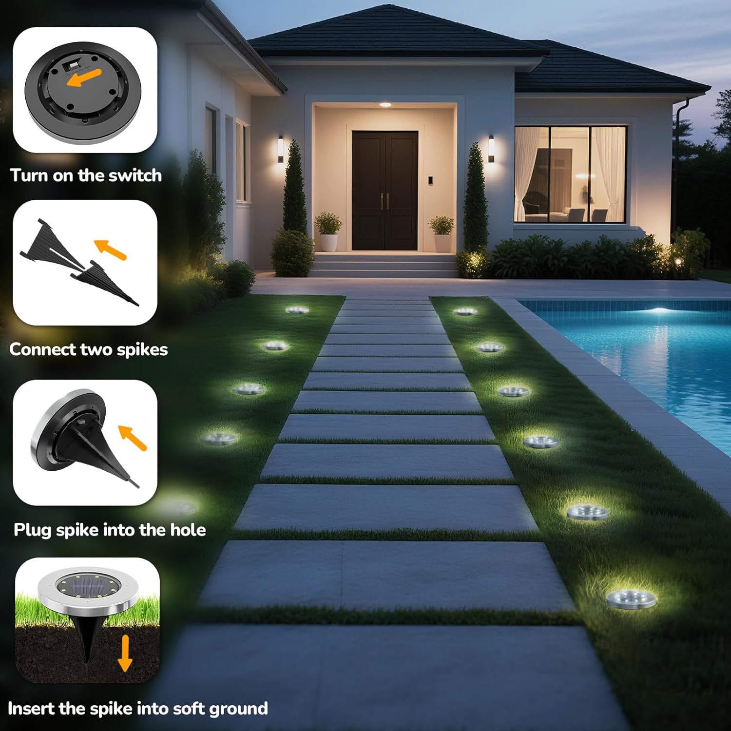INCX 4.6 inch Solar Lights Outdoor Waterproof,12 Pack Solar Lights for