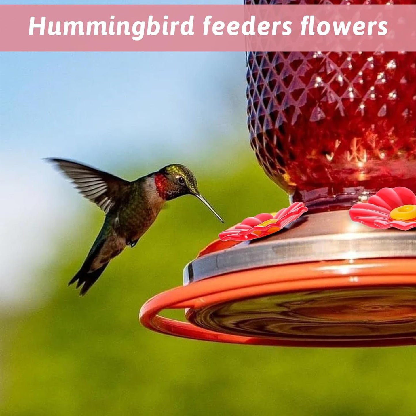 20 Pieces Red Hummingbird Feeders Replacement Flowers with 2 Cleaning Brush Pet Replacement Bird Feeder Replacement Parts Feeding Ports Bee Guards for Hummingbird Feeders for Outdoors Hanging Feeder