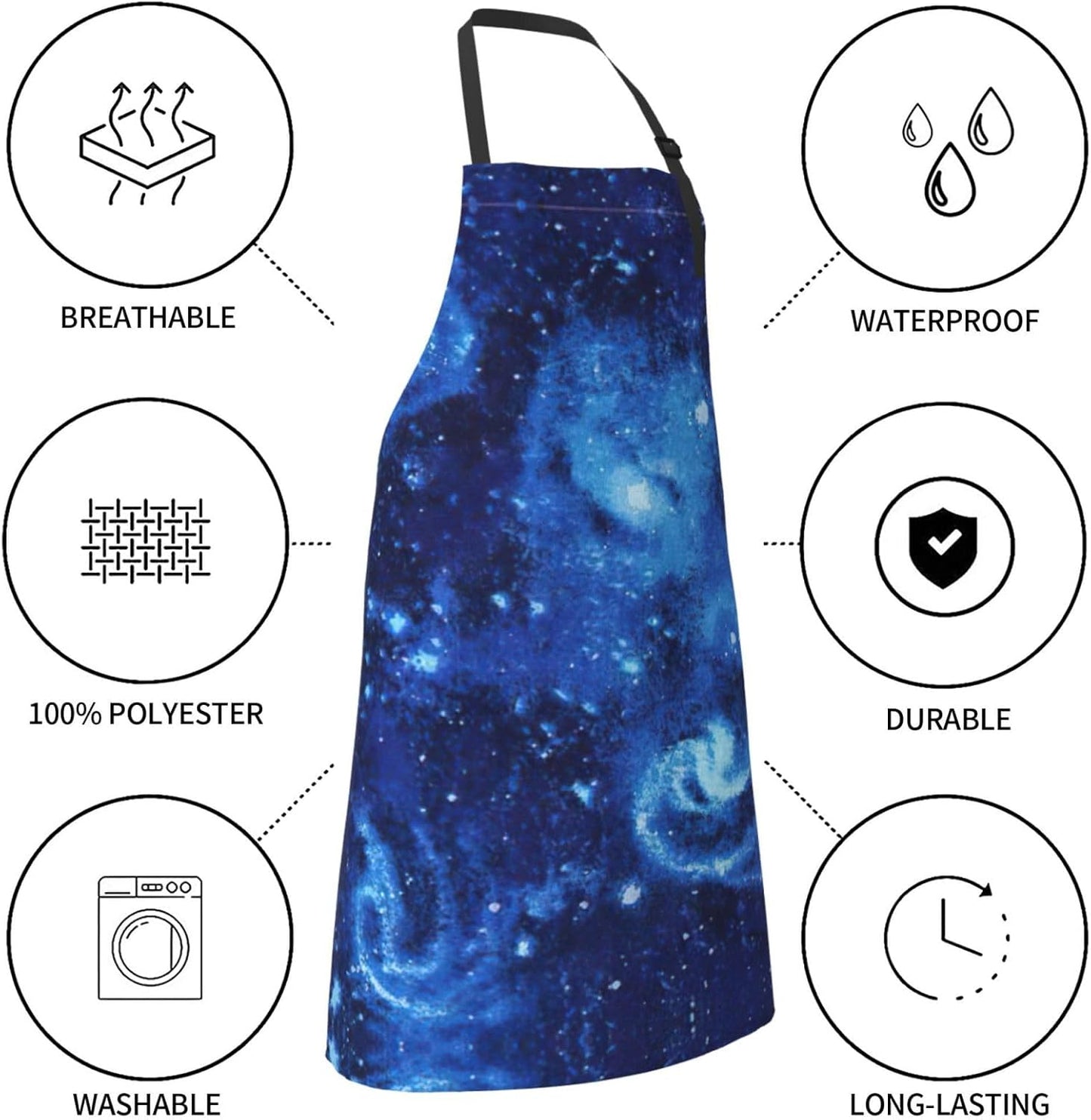 Blue Universe Space Galaxy print Waterproof apron with pocket adjustable cooking apron for adult kitchen bibs to bake