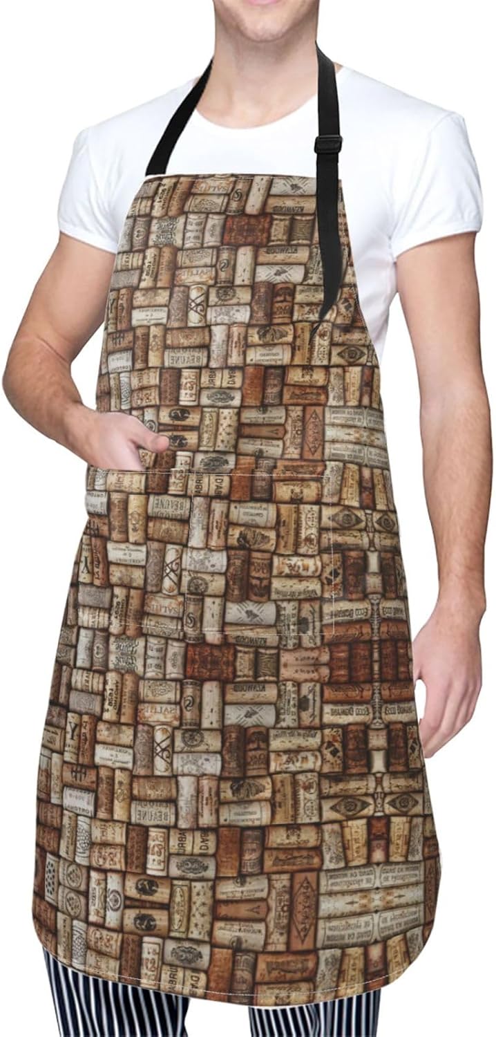 Wine cork print Waterproof apron with pocket adjustable cooking apron for adult kitchen bibs to bake