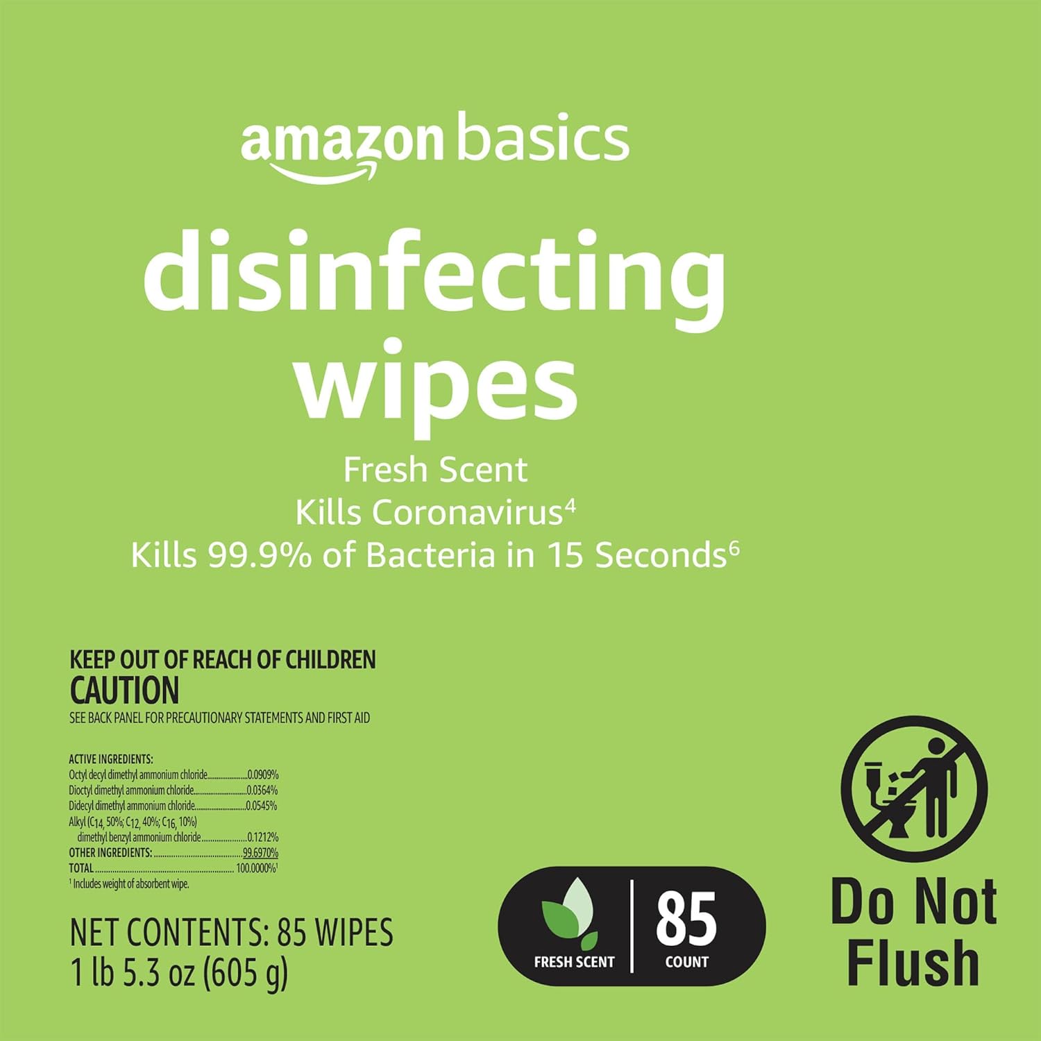 Amazon Basics Disinfecting Wipes, Lemon & Fresh Scent, Sanitizes/Clean