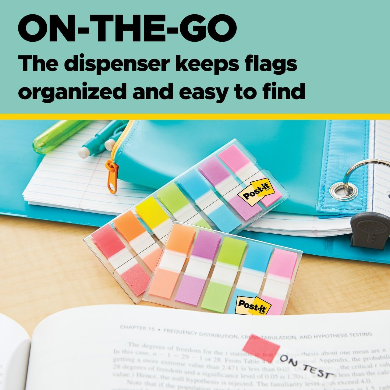 Post-it Flags, 0.94 in. x 1.7 in., One Dispenser with 20-Count Sticky Tabs in Alternating Colors (60 Flags Total), Removable Page Markers for Planners, Journals, and Calendars