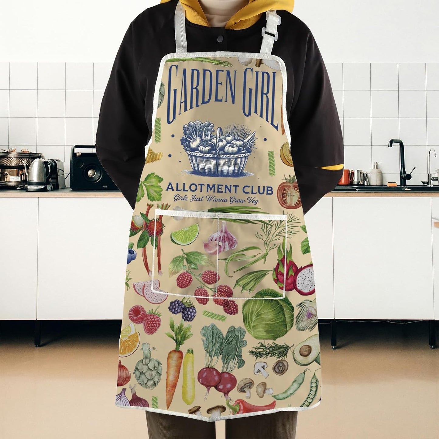 WCGXKO Garden Girl Allotment Club Kitchen Apron Garden Plant Grow Gift Gardening Plant Gift for Nature Lover