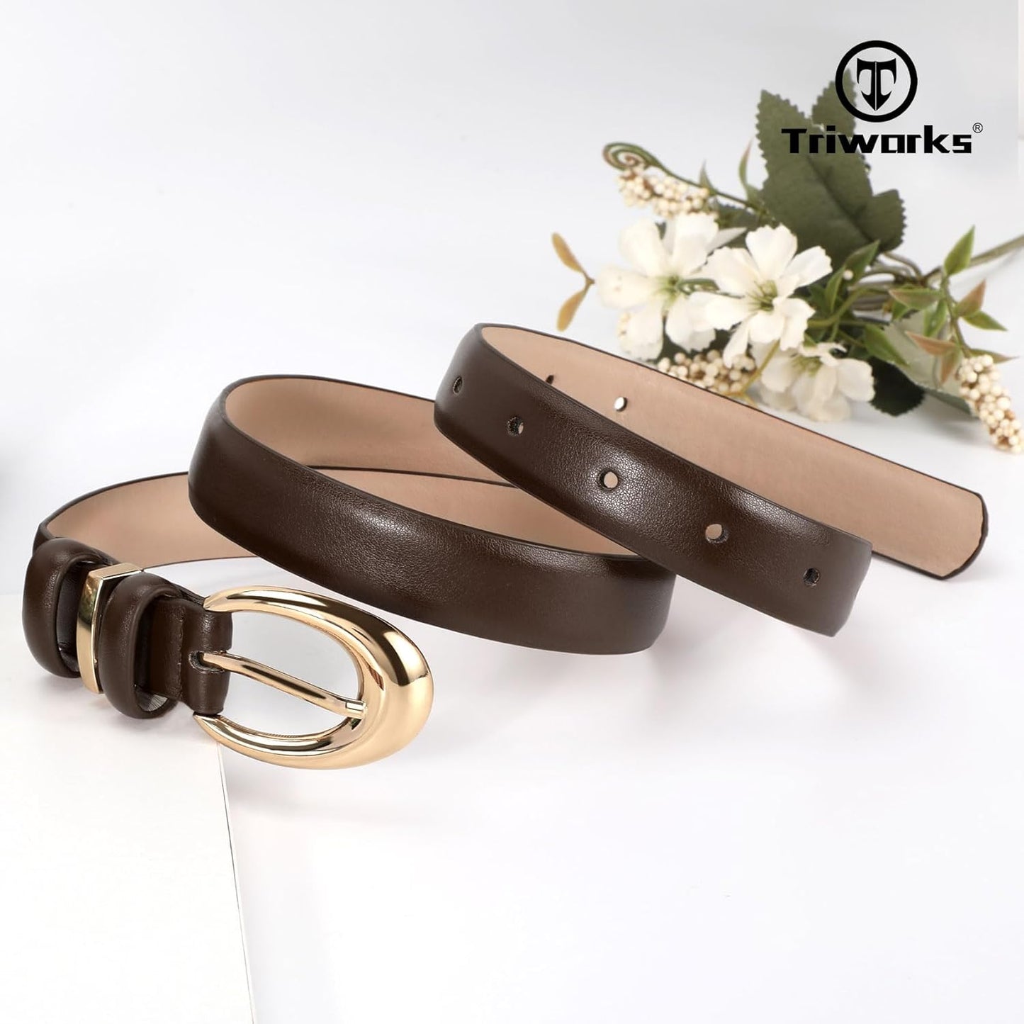TRIWORKS 2 Pack Women Leather Belt for Jeans Pants Fashion Ladies Skin