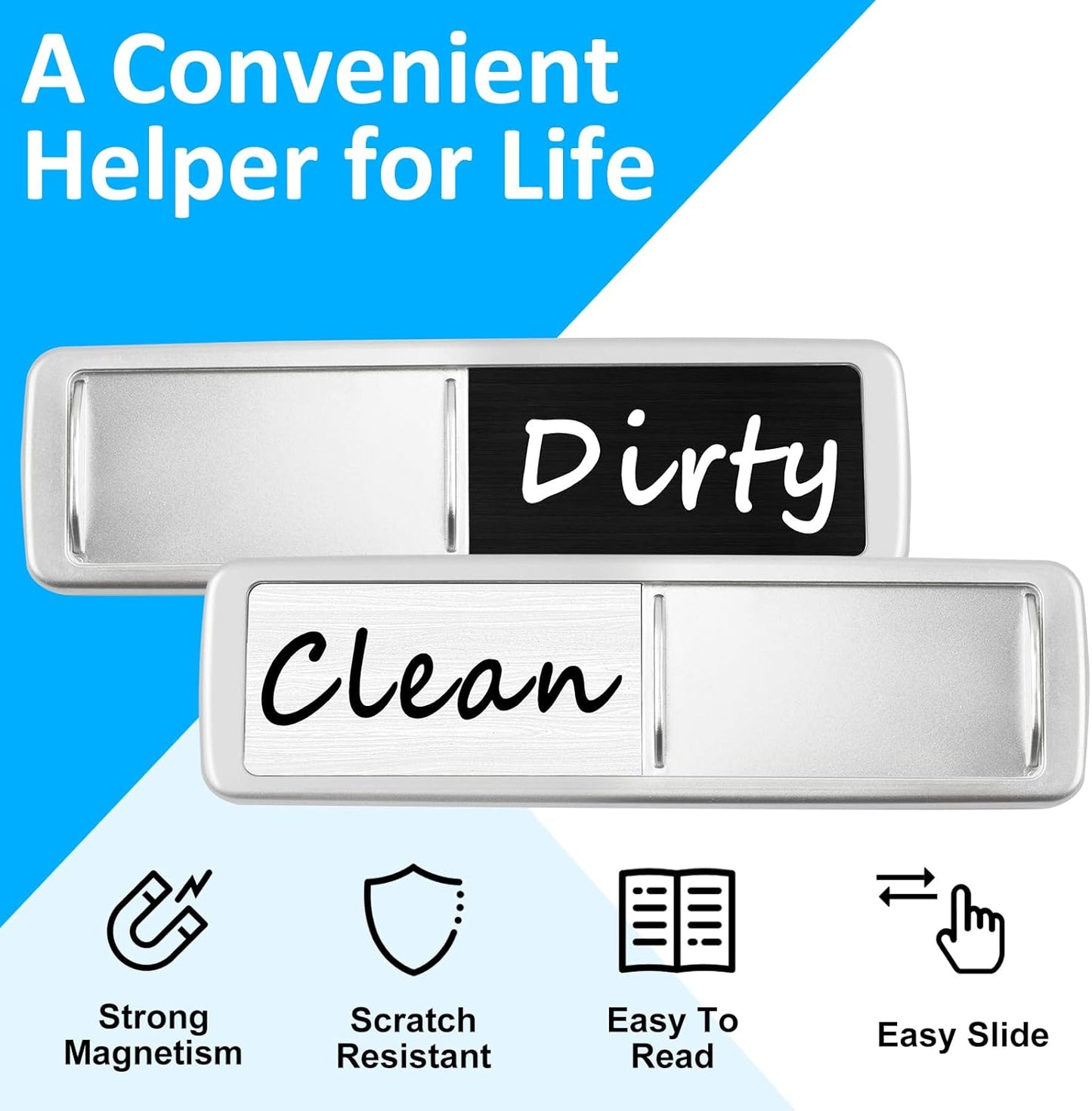Dishwasher Magnet Clean Dirty Sign, Slide Strong Clean and Dirty Magnet Indicator for Dishwasher, Non-Scratch, Easy to Read, Self-Adhesive Stickers for Non-Magnetic Dishwasher, Refrigerator