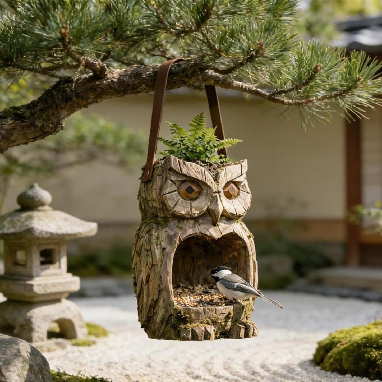 Owl Shaped Bird Feeder - Resin Bird Feeder Garden Art Owl Statue - Sparrow Feeding Station | for Outdoor Garden Backyard Patio Yard Porch