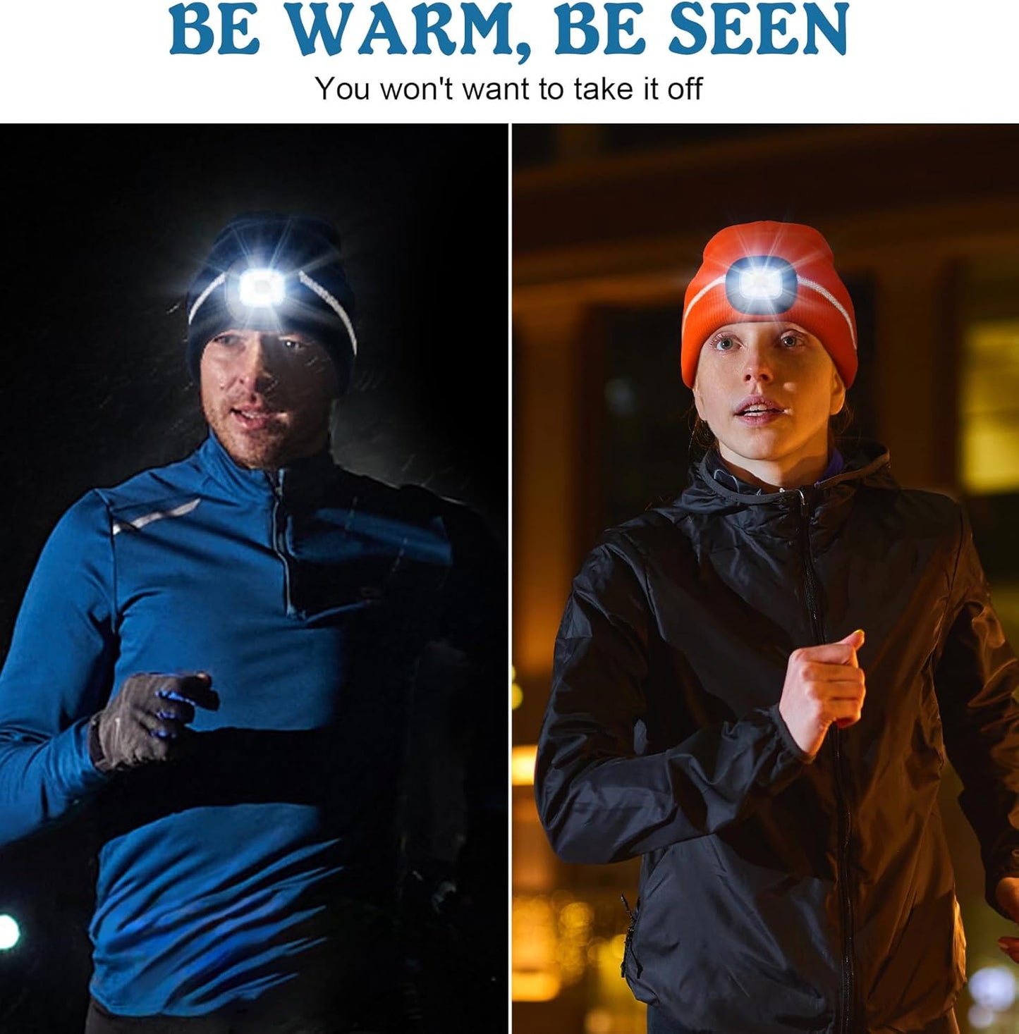 MELASA Reflective Stripe LED Beanie Safety High Visibility Winter Hat 